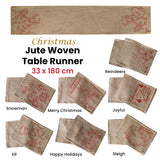 NNEDSZ Christmas Jute Woven Taupe Table Runner 33 x 180cm Snowman