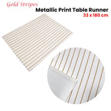 NNEDSZ Gold Stripes Cotton Metallic Print Table Runner 33 x 180 cm