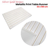 NNEDSZ Silver Gold Stripes Cotton Metallic Print Table Runner 33 x 180 cm