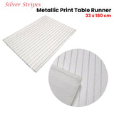 NNEDSZ Silver Stripes Cotton Metallic Print Table Runner 33 x 180 cm