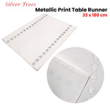 NNEDSZ Silver Trees Cotton Metallic Print Table Runner 33 x 180 cm
