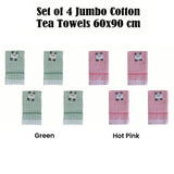 NNEDSZ Set of 4 Cotton Checkered Jumbo Tea Towels 60x90cm Green