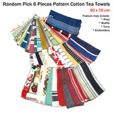NNEDSZ Random Pick Set of 6 100% Cotton Pattern Tea Towels - 50 x 70 cm