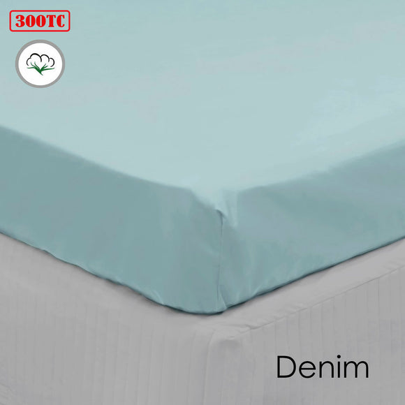 NNEDSZ Algodon 300TC Cotton Fitted Sheet Long Single Size Denim
