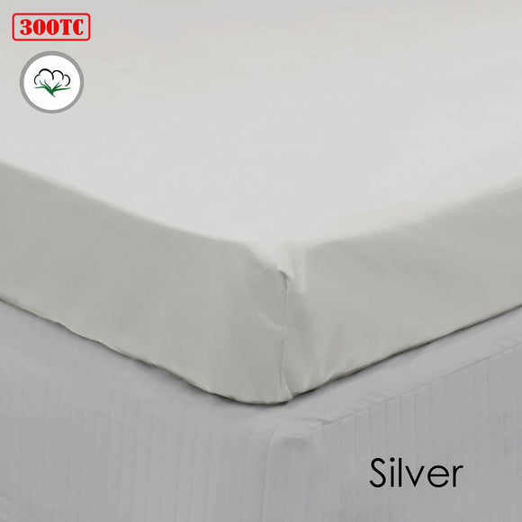 NNEDSZ Algodon 300TC Cotton Fitted Sheet Long Single Size Silver