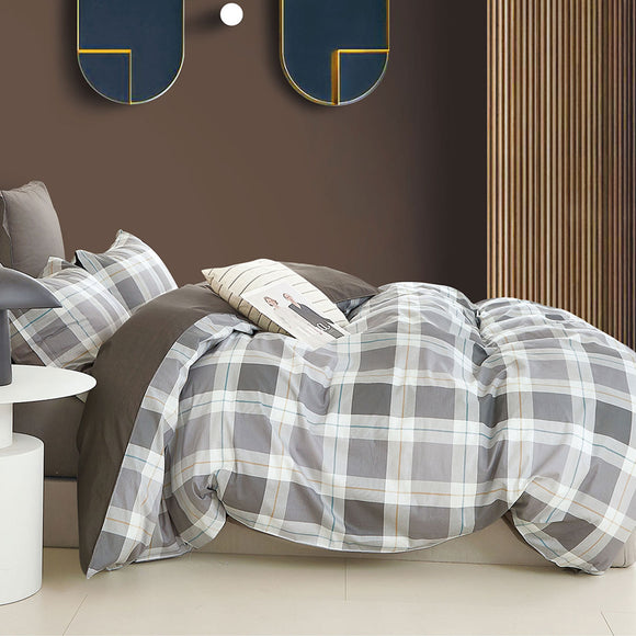 NNEDSZ 250TC Chester Plaid Cotton Sateen Quilt Cover Set King