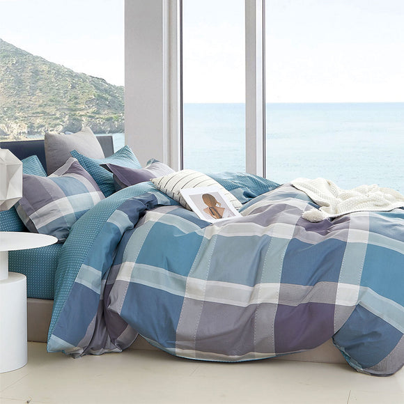 NNEDSZ 250TC Costa Check Cotton Sateen Quilt Cover Set King