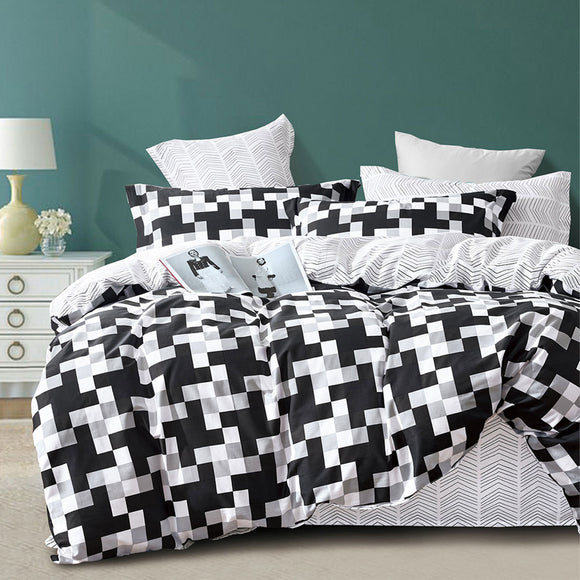 NNEDSZ 250TC Emerson Geometric Cotton Sateen Quilt Cover Set King