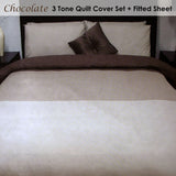 NNEDSZ Essentially Home Living Chocolate 3 Tone Quilt Cover Set + Fitted Sheet Double