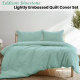 NNEDSZ Eddison Bluestone Light Quilted Embossed Quilt Cover Set Queen