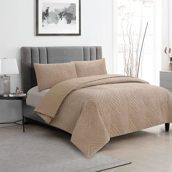 NNEDSZ Hana Champagne Embossed Velvet Quilt Cover Set Queen