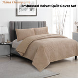 NNEDSZ Hana Champagne Embossed Velvet Quilt Cover Set Queen