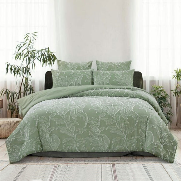 NNEDSZ Kiah Pale Olive Textured Clipped Quilt Cover Set Queen
