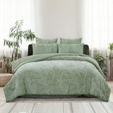 NNEDSZ Kiah Pale Olive Textured Clipped Quilt Cover Set Queen
