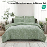 NNEDSZ Kiah Pale Olive Textured Clipped Quilt Cover Set Queen