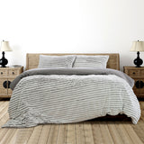 NNEDSZ Striped Faux Fur Grey Super Soft Quilt Cover Set Double