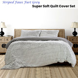NNEDSZ Striped Faux Fur Grey Super Soft Quilt Cover Set Double