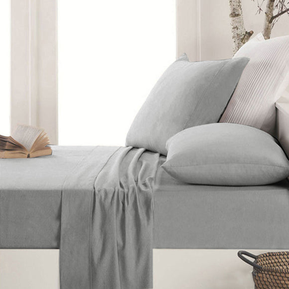 NNEDSZ Apartmento Easy-care Micro Flannelette Sheet Set Grey Single