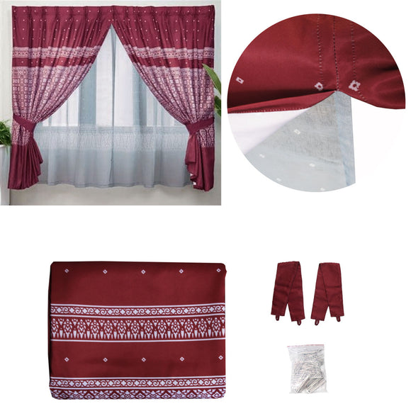 NNEDSZ Avon Home Casa Kayangan Burgundy Pinch Pleat Window Curtain with Attached Lace Curtain
