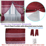 NNEDSZ Avon Home Casa Kayangan Burgundy Pinch Pleat Window Curtain with Attached Lace Curtain