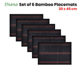 NNEDSZ Set of 6 Diana Black Bamboo Table Placemats 30 x 45cm