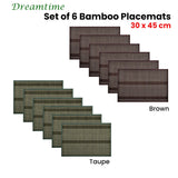 NNEDSZ Set of 6 Dreamtime Bamboo Table Placemats 30 x 45cm Brown