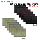 NNEDSZ Set of 6 Multi Stitch Bamboo Table Placemats 30 x 45cm Black