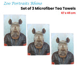 NNEDSZ Set of 3 Zoo Portraits Microfiber Tea Towels Rhino 67 x 45 cm