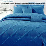 NNEDSZ Ramesses French Blue 7- Piece Air Cloud Bamboo Blend Matelasse Comfort Set Queen