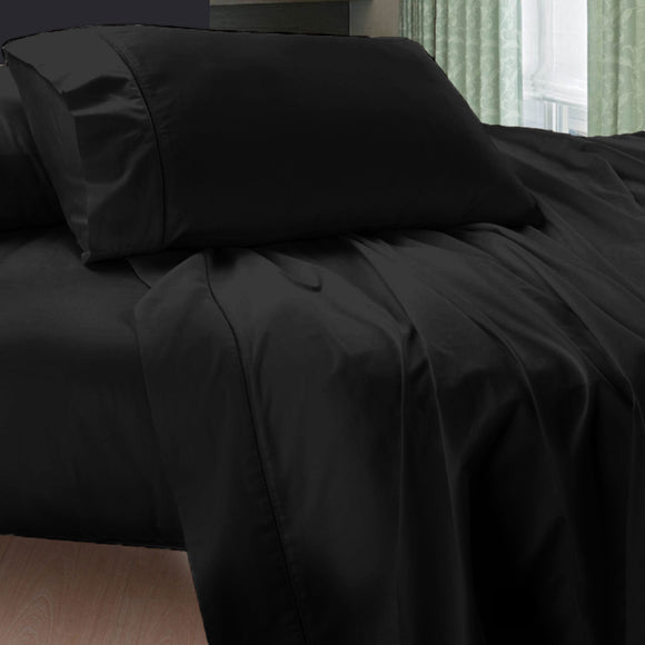 NNEDSZ 400TC Egyptian Cotton Sheet Set Jet Black DOUBLE