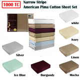 NNEDSZ 1000TC American Pima Cotton Narrow Stripe Sheet Set White King
