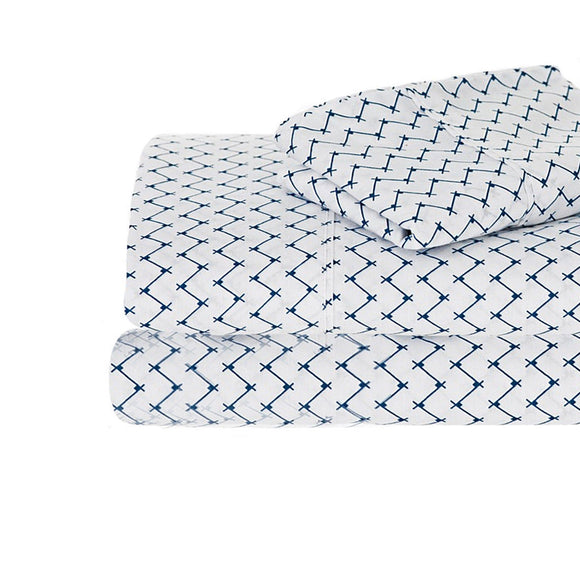 NNEDSZ 250TC Egyptian Cotton Printed Sheet Set Navy Sefton Single