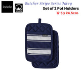 NNEDSZ Butcher Stripe Series Navy Set of 2 Pot Holders 17.5 x 24.5cm
