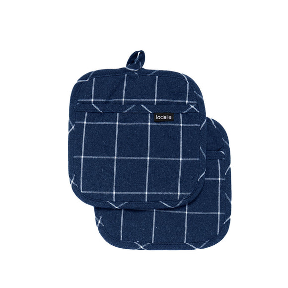 NNEDSZ Ladelle Eco Check Navy Set of 2 Pot Holders 21 x 21 cm