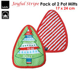 NNEDSZ Joyful Stripe Red Set of 2 Pot Mitts 17 x 24 cm
