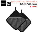 NNEDSZ Professional Series Stripe Black Set of 2 Pot Holders 21 x 21 cm