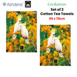 NNEDSZ Set of 2 Backyard Beauties Kitchen Tea Towels Cockatoos 50 x 70 cm