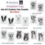 NNEDSZ Set of 2 Delightful Dogs Cotton Kitchen Tea Towels 50 x 70 cm French Bulldog
