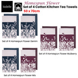 NNEDSZ Set of 4 Homespun Flower Cotton Kitchen Tea Towels 50 x 70 cm Denim