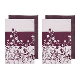 NNEDSZ Set of 4 Homespun Flower Cotton Kitchen Tea Towels 50 x 70 cm Mulberry