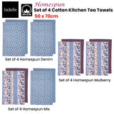 NNEDSZ Set of 4 Homespun Cotton Kitchen Tea Towels 50 x 70 cm Denim