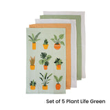 NNEDSZ Set of 5 Plant Life Cotton Kitchen Tea Towels 50 x 70 cm Green