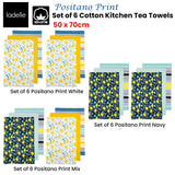 NNEDSZ Set of 6 Positano Cotton Kitchen Tea Towels 50 x 70 cm Navy