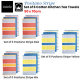 NNEDSZ Set of 6 Positano Stripe Cotton Kitchen Tea Towels 50 x 70 cm Mix