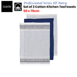 NNEDSZ Set of 3 Professional Series III Cotton Kitchen Tea Towels Navy 50 x 70 cm