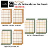 NNEDSZ Set of 4 Retreat Cotton Kitchen Tea Towels 50 x 70 cm Green