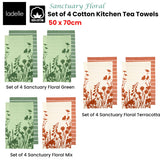 NNEDSZ Set of 4 Sanctuary Floral Cotton Kitchen Tea Towels 50 x 70 cm Terracotta