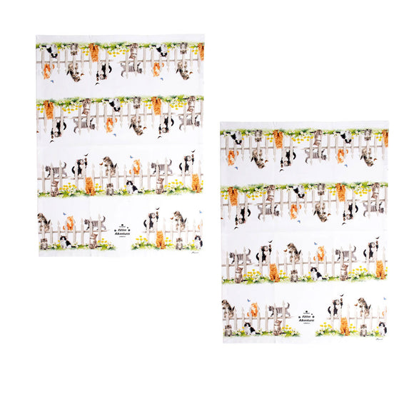 NNEDSZ Ashdene Set of 2 Kitten Adventures Cotton Kitchen Tea Towels Chasing Butterflies