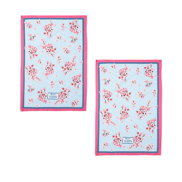 NNEDSZ Ashdene Set of 2 Cherry Blossom Cotton Kitchen Tea Towels 50 x 70 cm