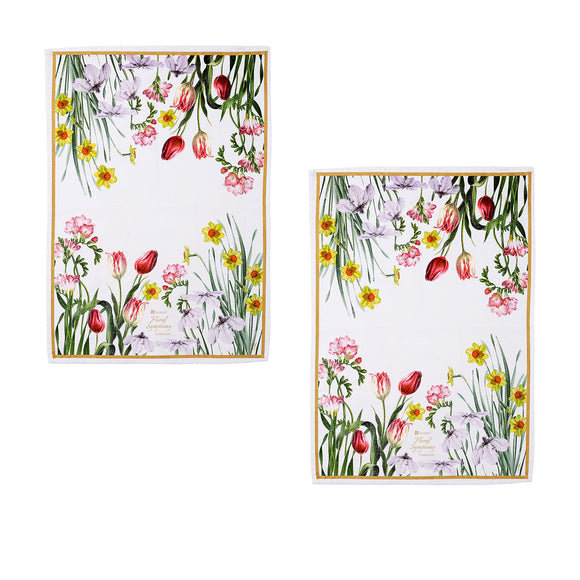 NNEDSZ Ashdene Set of 2 Floral Symphony Cotton Kitchen Tea Towels 50 x 70 cm